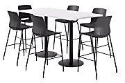 KFI Studios Proof Bistro Rectangle Pedestal Table With 6 Imme Barstools, 43-1/2"H x 72"W x 36"D, Designer White/Black/Black Stools