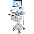 Ergotron StyleView Cart with LCD Arm, LiFe Powered, 6 Drawers - 6 Drawer - 33 lb Capacity - 4 Casters - Aluminum, Plastic, Zinc Plated Steel - White, Gray, Polished Aluminum