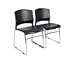 Boss Office Products Plastic Seat, Plastic Back Stacking Chair, 18" Seat Width, Black Seat/Chrome Frame, Quantity: 2