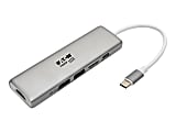 Tripp Lite USB C Docking Station Adapter, 4K @ 30 Hz, HDMI, Thunderbolt 3, PD Charging, Micro SD - Silver, USB Type C, USB-C, USB Type-C - Docking station - USB-C 3.1 / Thunderbolt 3 - HDMI - 1GbE
