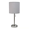 Creekwood Home Oslo Power Outlet Metal Table Lamp, 19-1/2"H, Gray Shade/Brushed Steel Base