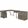 kathy ireland® Home by Bush Furniture Ironworks 60"W L-Shaped Writing Desk With File Cabinets, Restored Gray, Standard Delivery