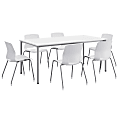 KFI Studios Dailey Table Set With 6 Poly Chairs, White/Silver Table/White Chairs