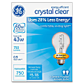GE Lighting Energy-efficient Clear 43W Bulb - 43 W - 120 V AC - 750 lm - A19 Size - Clear Light Color - E26 Base - 1000 Hour - 4760.3°F (2626.8°C) Color Temperature - Energy Saver - 12 / Carton