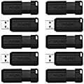Verbatim® PinStripe USB Flash Drive, 64GB, Black, Pack Of 10