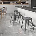 Flash Furniture Commercial-Grade Backless Distressed Indoor/Outdoor Counter-Height Bar Stools, Set Of 4 Bar Stools, Silver