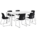 KFI Studios Dailey Table Set With 6 Sled Chairs, White Table/Black Chairs