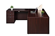 Boss Office Products Holland Series 71"W Executive L-Shaped Corner Desk With File Storage Pedestal, Mahogany