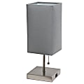Simple Designs Petite Stick Lamp With USB Charging Port, 14-1/4”H, Brushed Nickel Base/Gray Shade