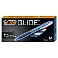 BIC® Glide™ Retractable Ballpoint Pens, Medium Point, 1.0 mm, Clear Barrel, Blue Ink, Pack Of 12