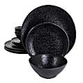 Gibson Home Yoko 12-Piece Round Melamine Dinnerware Set, Black 1 thumbnail image