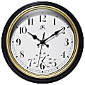 Infinity Instruments Classic Indoor/Outdoor Wall Clock With Built-In Thermometer, 12"H x 12"W x 1-7/8"D, Black/Gold Trim