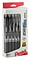 Pentel® EnerGel® RTX Retractable Liquid Gel Pens, Medium Point, 0.7 mm, Black/Silver Barrel, Black Ink, Pack Of 12