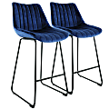 Elama Velvet Tufted Bar Chairs, Blue/Silver, Set Of 2 Chairs