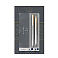 Parker Jotter Duo Gift Set with Ballpoint Pen & Fountain Pen, Stainless Steel with Gold Trim, Blue Ink Refill & Cartridges, Gift Box 1 thumbnail image