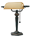 Realspace® Banker's Lamp, 15"H, Amber Shade/Antique Bronze Base