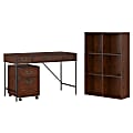 kathy ireland® Home by Bush Furniture Ironworks 48"W Writing Desk, 2 Drawer Mobile Pedestal, And 6 Cube Bookcase, Coastal Cherry, Standard Delivery