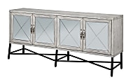 Coast to Coast Perla 4-Door Sideboard Credenza With Mirrored Door Fronts And Iron Base, 33"H x 72"W x 17"D, Gabby Hazy White 1 thumbnail image
