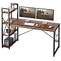Bestier Modern Office Desk With Storage Shelf & Headset Hook, 63"W, Rustic Brown 1 thumbnail image