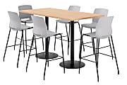 KFI Studios Proof Bistro Rectangle Pedestal Table With 6 Imme Barstools, 43-1/2"H x 72"W x 36"D, Maple/Black/Light Gray Stools