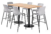 KFI Studios Proof Bistro Rectangle Pedestal Table With 6 Imme Barstools, 43-1/2"H x 72"W x 36"D, Maple/Black/Light Gray Stools 1 thumbnail image