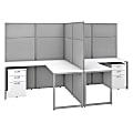 Bush Business Furniture Easy Office 60"W 2-Person L-Shaped Cubicle Desk With Drawers And 66"H Panels, Pure White/Silver Gray, Standard Delivery