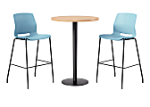 KFI Studios Proof Bistro Round Pedestal Table With Imme Barstools, 2 Barstools, Maple/Black/Sky Blue Stools