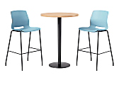 KFI Studios Proof Bistro Round Pedestal Table With Imme Barstools, 2 Barstools, Maple/Black/Sky Blue Stools 1 thumbnail image