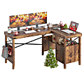 Bestier 60"W L-Shaped Corner Computer Desk With Storage Cabinet & Accessory Hooks, Rustic Brown