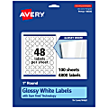 Avery® Glossy Permanent Labels With Sure Feed®, 94500-WGP100, Round, 1" Diameter, White, Pack Of 4,800