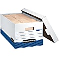 Bankers Box® Stor/File™ Medium-Duty Storage Boxes With Locking Lift-Off Lids And Built-In Handles, Letter Size, 24" x 12" x 10", 60% Recycled, White/Blue, Case Of 4, 70107