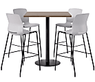KFI Studios Proof Bistro Square Pedestal Table With Imme Bar Stools, Includes 4 Stools, 43-1/2”H x 36”W x 36”D, Studio Teak Top/Black Base/Light Gray Chairs