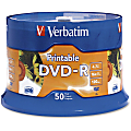 Verbatim® K44547 White Inkjet-Printable DVD-R Discs, Spindle Of 50