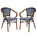 Flash Furniture 2 Pack Bordeaux Indoor/Outdoor Commercial Bistro Stacking Chair with Arms, Navy & White/Natural Frame -2SDAS642142NVWN 1 thumbnail image