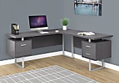 Monarch Specialties 71"W L-Shaped Corner Desk With 2 Drawers, Gray 1 thumbnail image