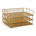 Martha Stewart Ryder 3-Tier Stackable Steel Mesh Desk Letter Tray Organizer, 7-3/4"H x 14-1/2"W x 10-1/2"D, Gold