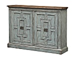 Coast to Coast Eloise Vintage Inspired 4-Door Credenza Cabinet, 40”H x 56"W x 15"D, Brown/Haversham Aged Blue 1 thumbnail image