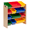 Honey-can-do SRT-01602 Kids Toy Organizer and Storage Bins, Natural/Primary - 12 x Bin - 36" Height x 12.5" Width33.3" Length - Durable, Heavy Duty, Stain Resistant, Rounded Corner, Sturdy - Natural Frame - Plastic, Wood