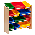 Honey-can-do SRT-01602 Kids Toy Organizer and Storage Bins, Natural/Primary - 12x Bin - 36"x12.5" Width33.3" - SRT01602 1 thumbnail image
