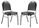 National Public Seating Dome-Back Stacking Banquet Chairs, Vinyl, Panther Black/Silvervein, Set Of 2