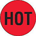 Tape Logic® Preprinted Shipping Labels, DL1730, "Hot", 2" Circle, Red/Black, Roll Of 500