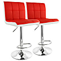 Elama Faux Leather Tufted Bar Stools, Red/White/Chrome, Set Of 2 Stools