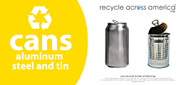 Recycle Across America Aluminum, METAL-0409, Steel And Tin Cans Standardized Recycling Labels, 4" x 9", Yellow 1 thumbnail image