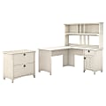 Bush Furniture Salinas 60"W L Shaped Desk with Hutch and Lateral File Cabinet, Antique White, Standard Delivery 1 thumbnail image