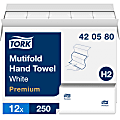 TORK Premium Multifold Hand Towel - 1 Ply - Multifold - 9" x 9.50" - White - Paper - Absorbent, Quick Drying - For Hand, Washroom - 250 / Sleeve 1 thumbnail image