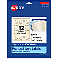 Avery® Pearlized Permanent Labels With Sure Feed®, 94603-PIP25, Heart, 2-9/32" x 1-27/32", Ivory, Pack Of 300 Labels