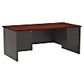 WorkPro® Modular 72"W x 36"D Double Pedestal Desk, Charcoal/Mahogany