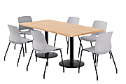 KFI Studios Proof Rectangle Pedestal Table With Imme Chairs, 31-3/4”H x 72”W x 36”D, Maple Top/Black Base/Light Gray Chairs