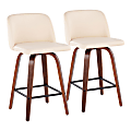 LumiSource Toriano Counter Stools, Cream/Walnut/Square Black Footrest, Set Of 2 Stools