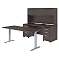Bush Business Furniture Studio C 72"W x 30"D Height Adjustable Standing Desk, Credenza with Hutch and Mobile File Cabinets, Storm Gray, Standard Delivery